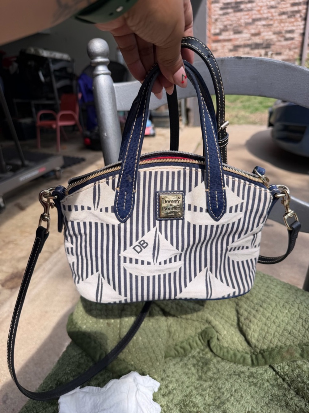 Dooney & Bourke Navy and White Sailboat Crossbody Satchel